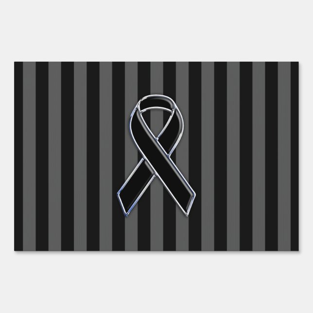 Stylish Black Ribbon Awareness Vertical Stripes Yard Sign (Front)