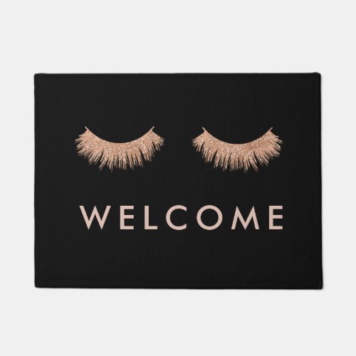 Stylish Black Rose Gold Eyelashes Welcome Doormat