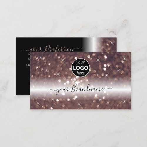 Stylish Black Rose Gold Sparkling Glitter Add Logo Business Card