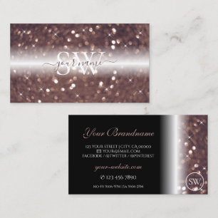 Stylish Black Rose Gold Sparkling Glitter Initials Business Card
