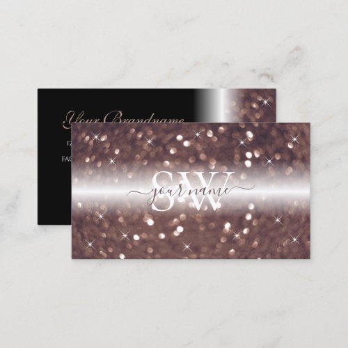 Stylish Black Rose Gold Sparkling Glitter Initials Business Card