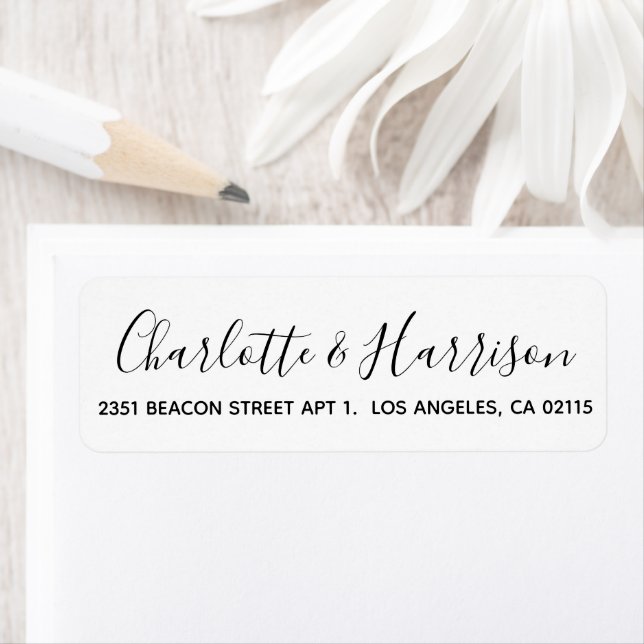 Stylish black script modern elegant chic wedding label (Insitu)