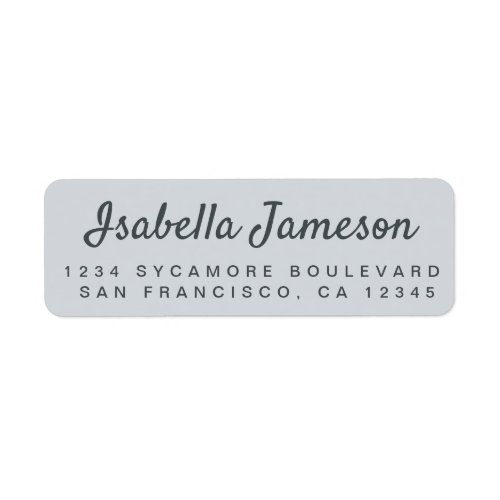 Stylish Black Script Pastel Blue Return Address Label