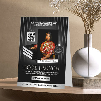 Stylish Black & Silver Author Book Launch Release Table Tent