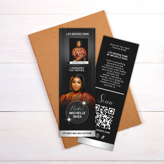 Stylish Black Silver Author Book Promotional Bookmarks