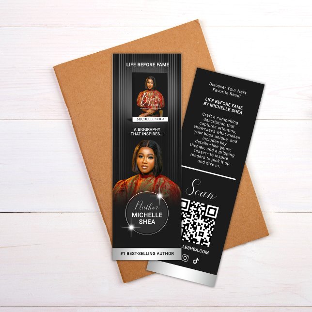 Stylish Black Silver Author Book Promotional  Bookmarks (Creator Uploaded)