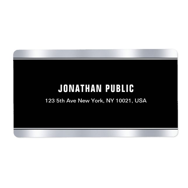 Stylish Black Silver Elegant Template Shipping Label (Front)