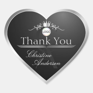 Stylish Black Silver Frame Logo Monogram Thank You Heart Sticker