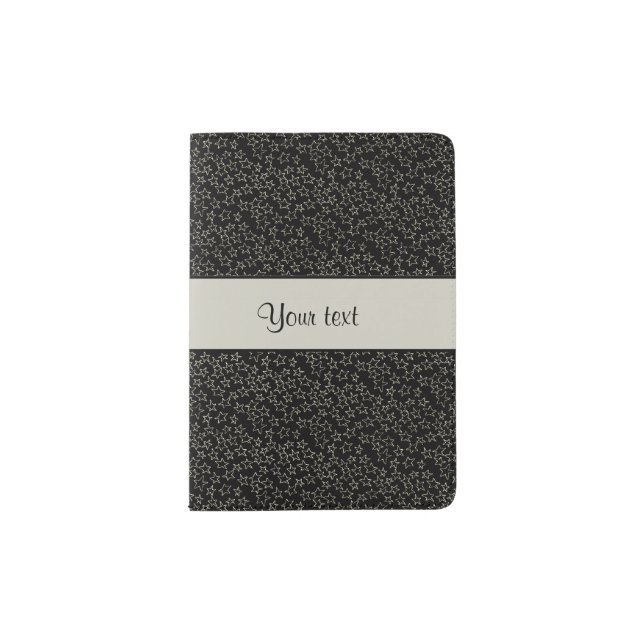 Stylish Black & Silver Glitter Mini Stars Passport Holder (Front)