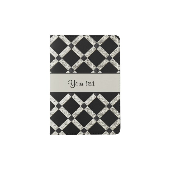 Stylish Black & Silver Glitter Squares Passport Holder (Front)