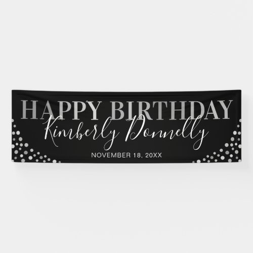 Stylish Black Silver Happy Birthday Banner