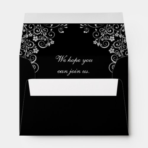 Stylish Black Silver Swirl Return Address Wedding Envelope