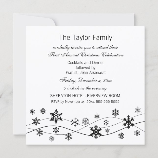 Stylish Black Snowflakes Invitation (Back)