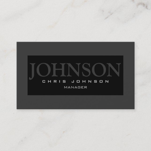 Stylish Black Striped Gray Manager Business Card (Front)