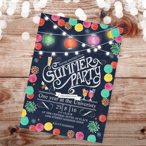 Stylish black Summer Party Lampions Invitation