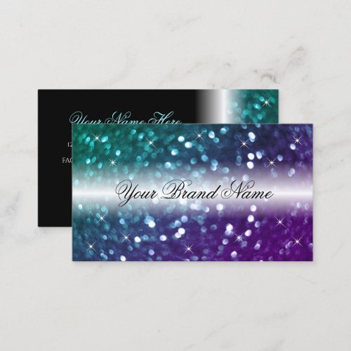 Stylish Black Teal Purple Sparkle Glitter Modern Business Card