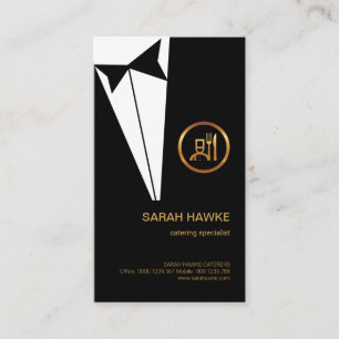 Stylish Black Tuxedo Gold Boutonniere Catering Business Card