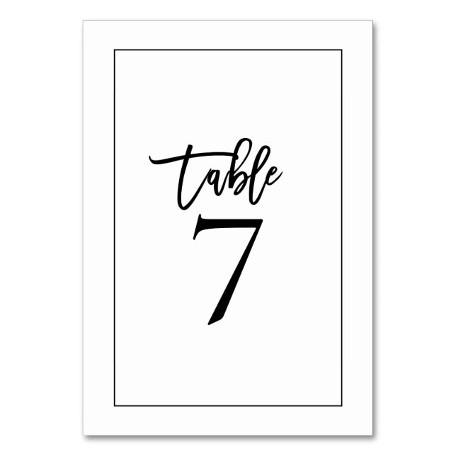 Stylish Black Typography and Border Wedding Table Number (Front)
