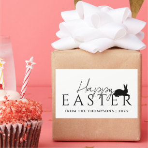 Stylish Black Typography And Bunny Happy Easter Rectangular Sticker