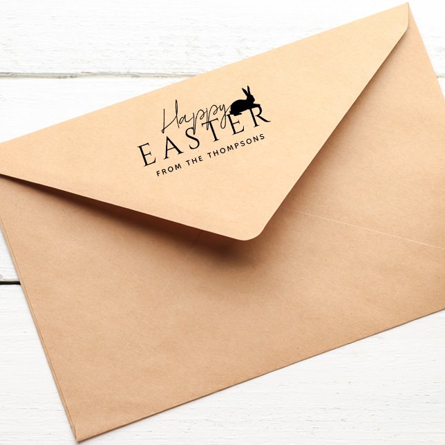 Stylish Black Typography And Bunny Happy Easter Self-inking Stamp (Disclaimer: This image is a digital mockup.)