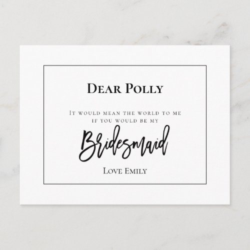 Stylish Black Typography Bridesmaid Request Postcard