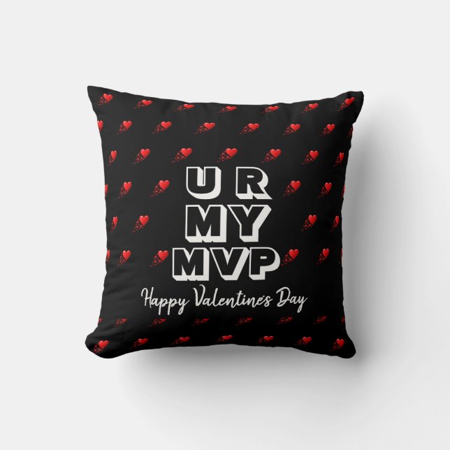 Stylish black U R MY MVP Valentines Day Throw Pillow (Front)