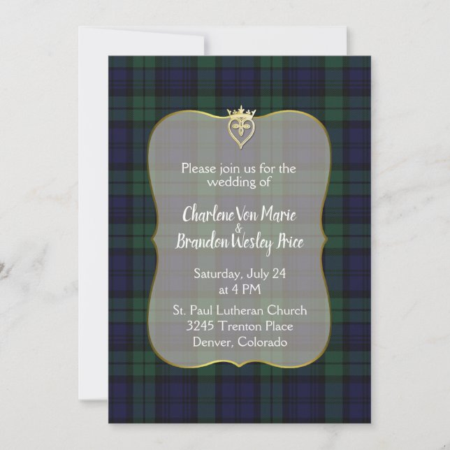 Stylish Black Watch Tartan Wedding Invitation (Front)