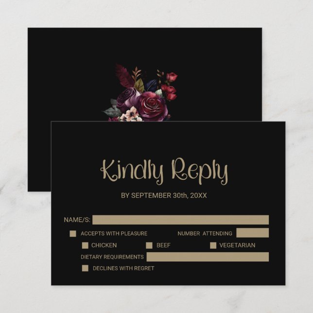 Stylish Black Wedding RSVP (Front/Back)