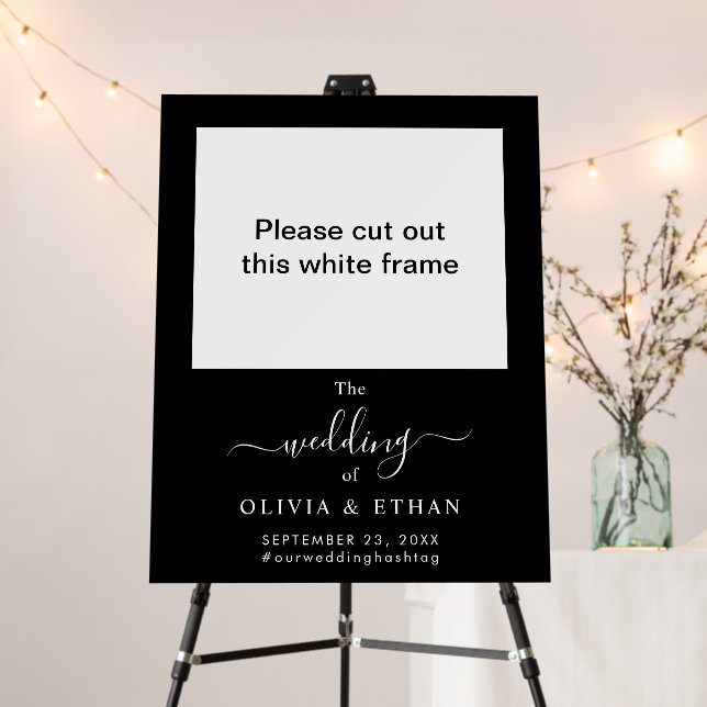 Stylish Black Wedding Selfie Frame – Cut-Out Photo Foam Board (In Situ (Stand))