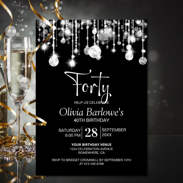 Stylish Black White 40th Birthday Party Invitation (Creator Uploaded)