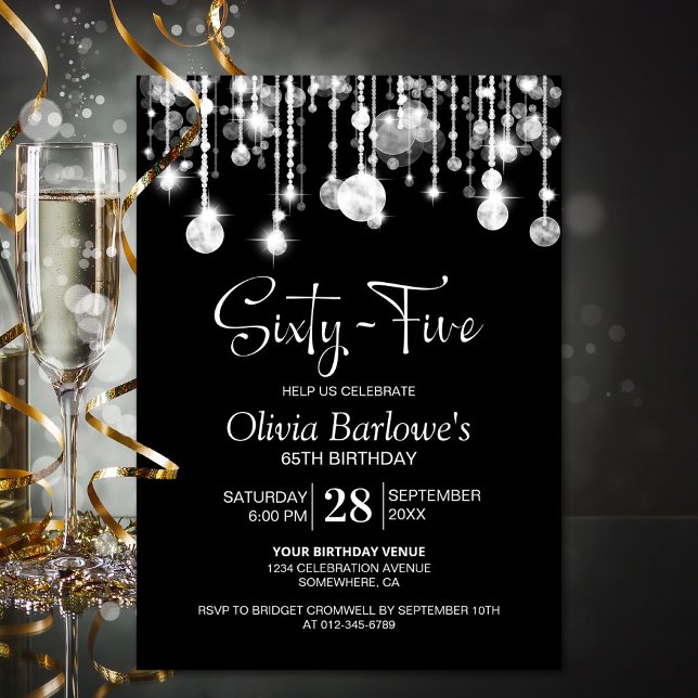 Stylish Black White 65th Birthday Party Invitation (Creator Uploaded)