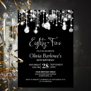 Stylish Black White 85th Birthday Party Invitation