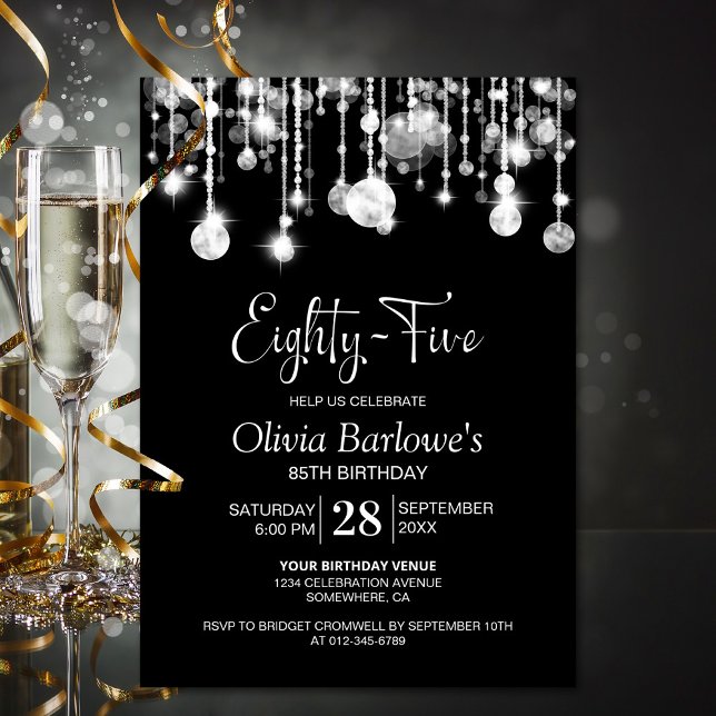 Stylish Black White 85th Birthday Party Invitation (Creator Uploaded)