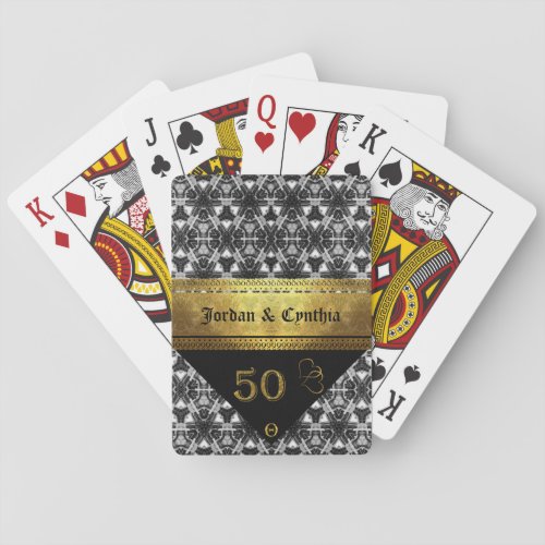 Stylish Black White and Golden 50th Anniversary Poker Cards