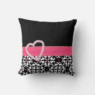 Stylish Black, White, and Pink Damask Pillow