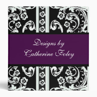 Stylish Black, White, and Plum Damask Binder