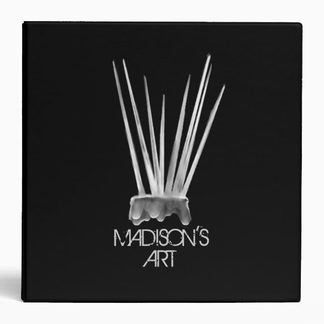 Stylish black white art brushes design 3 ring binder (Front)