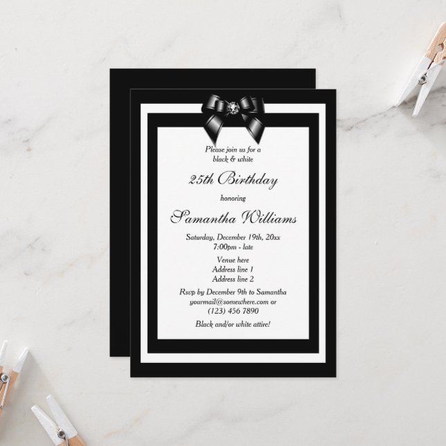 Stylish Black & White Birthday Party Invitation (Front/Back In Situ)