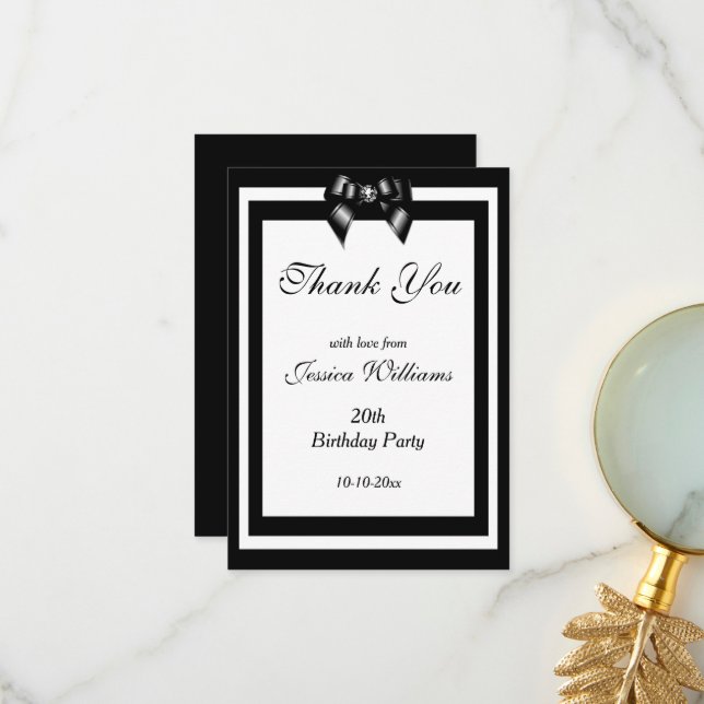 Stylish Black & White Birthday Party Thank You Card (Front/Back In Situ)
