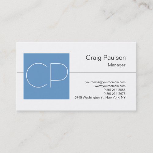 Stylish Black White Blue Monogram Business Card