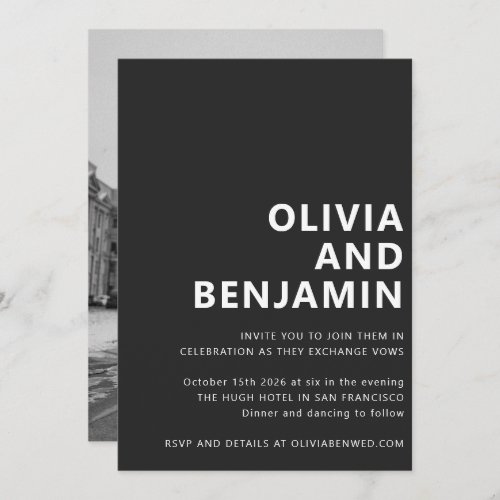 Stylish Black White Bold Typography Photo Wedding Invitation