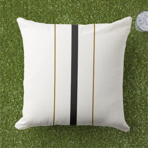 Stylish Black White Brown Vertical Racing Stripes Outdoor Pillow