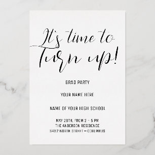 Stylish Black & White Calligraphy Grad Party Foil Invitation