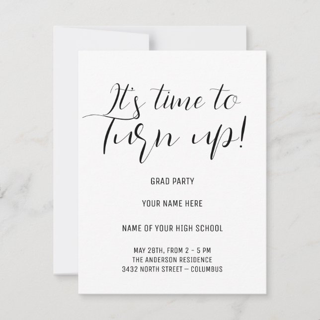Stylish Black & White Calligraphy Grad Party RSVP Card (Front)