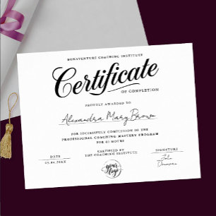Stylish  Black White Certificate Completion  Logo Poster