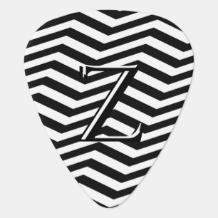 Stylish Black White Chevron Stripe Monogram Custom Guitar Pick