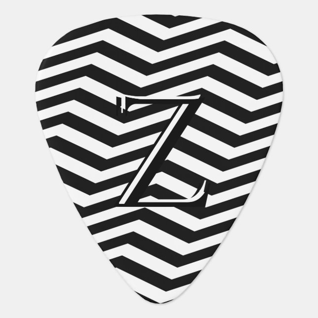 Stylish Black White Chevron Stripe Monogram Custom Guitar Pick (Front)