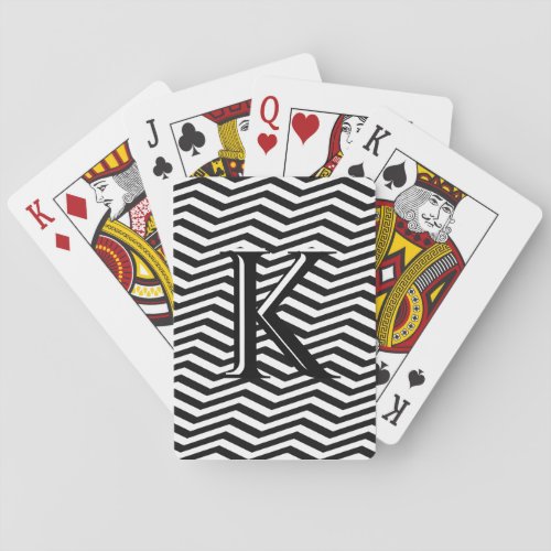 Stylish Black White Chevron Stripe Monogram Custom Poker Cards