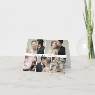 Stylish Black White Chic Wedding Photo Collage Letterpress Thank You Card