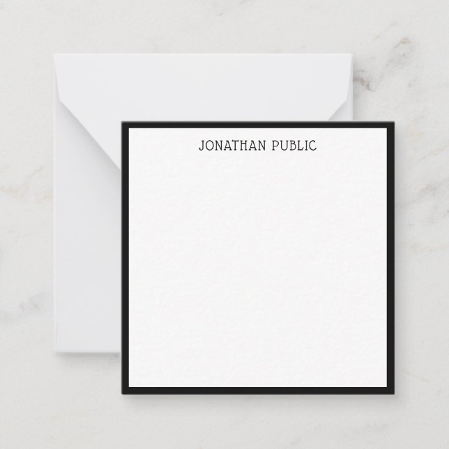 Stylish Black White Classic Calligraphic Typed Note Card (Front)